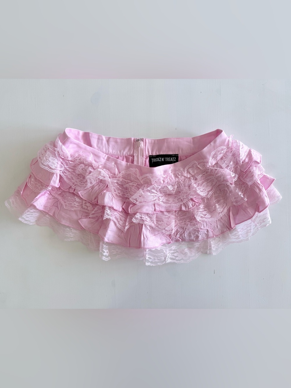 Trickz N' Treatz Dolls Kill Pink layered Ruffled Lace Mini Skirt Grunge